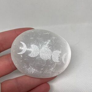 Selenite Crystal Palmstone with Moon Phases